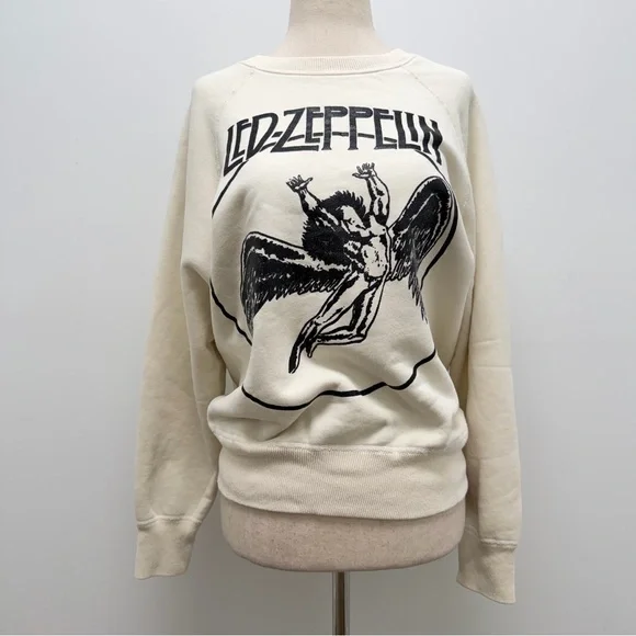 MadeWorn Led Zeppelin Faded Crew Ivory Sweatshirt Size Small